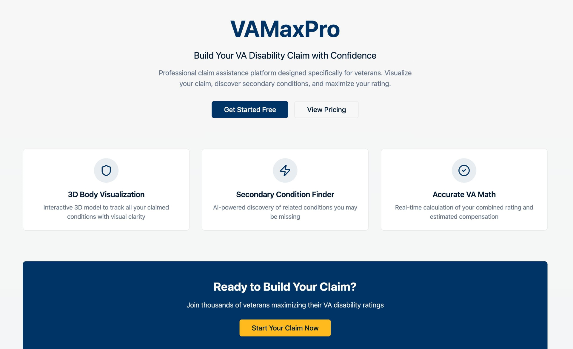 VAMaxPro veteran claims platform landing page